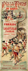 Werbeplakat für einen Stierkampf auf der Plaza de Toros, Nîmes, 1. August 1897, gestochen von J. Ortega